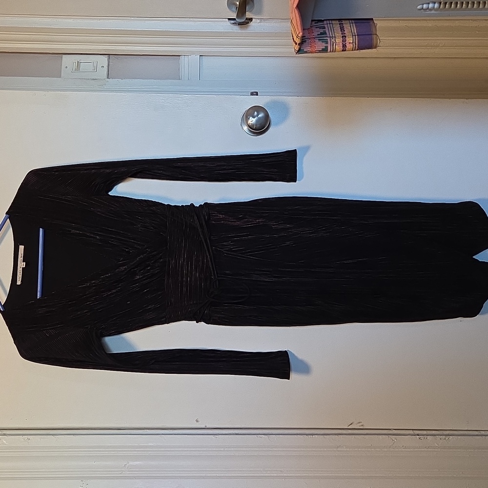 RACHEL Rachel Roy Metallic Faux Wrap Long Sleeve Dress XS